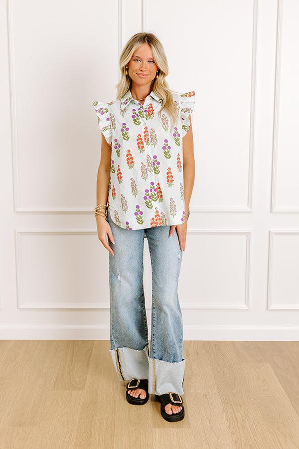 Impressions Picnic In The Garden Button Down Floral Top