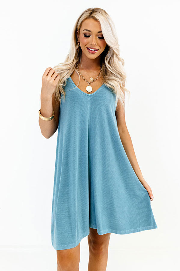 Impressions Picnic On The Beach Shift Dress In Ocean Blue