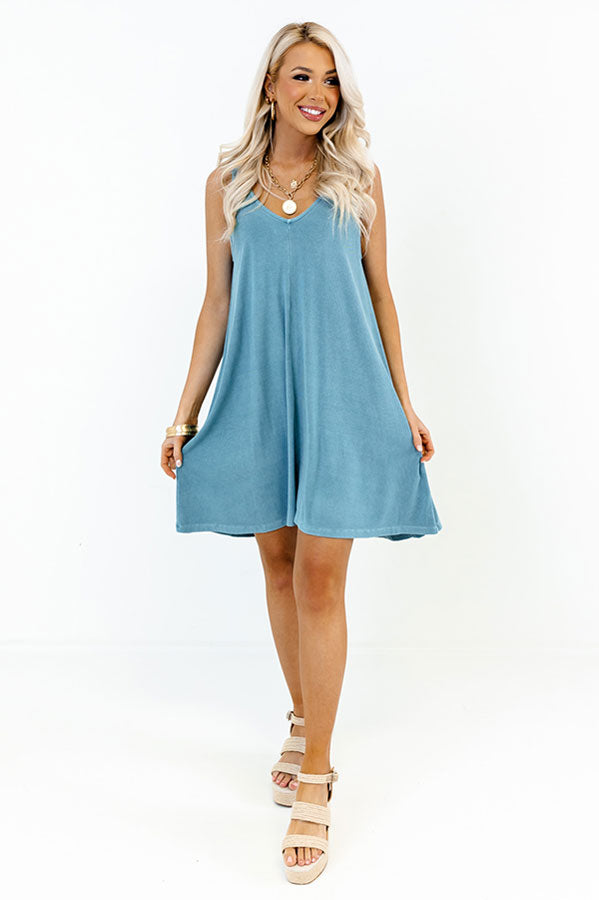 Impressions Picnic On The Beach Shift Dress In Ocean Blue