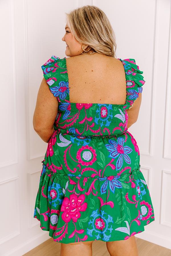 Impressions Pina Colada Please Floral Mini Dress In Green Curves