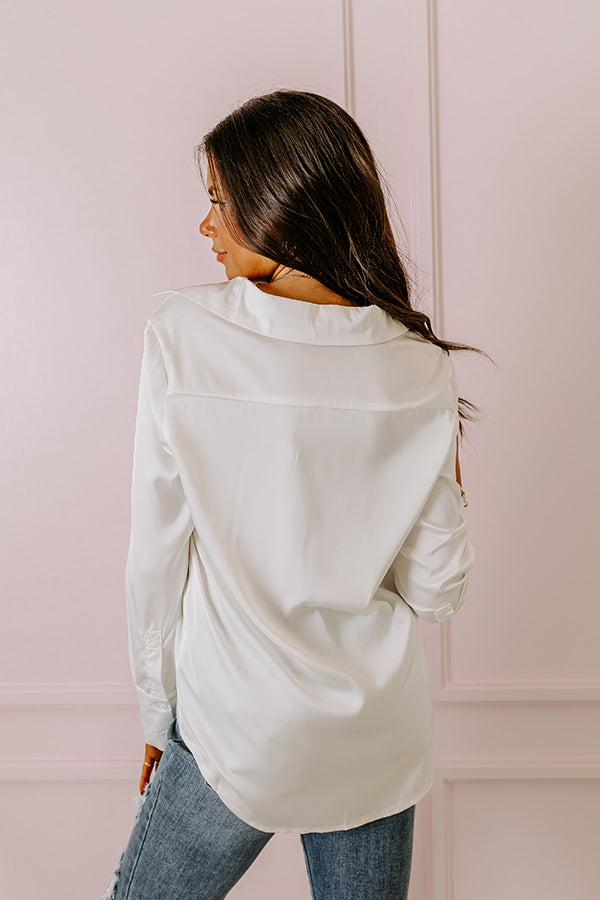 Impressions Plan For Success Satin Button Up In Ivory