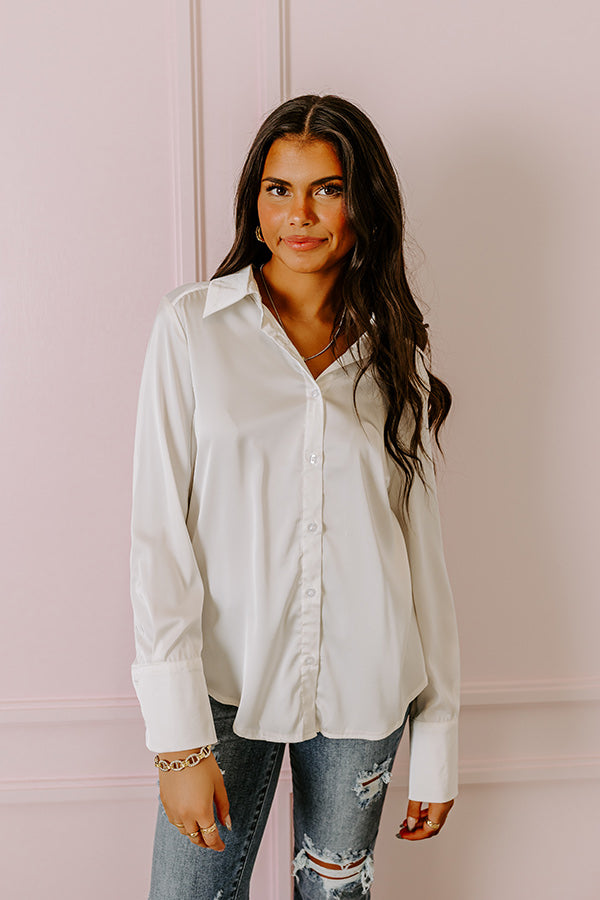 Impressions Plan For Success Satin Button Up In Ivory