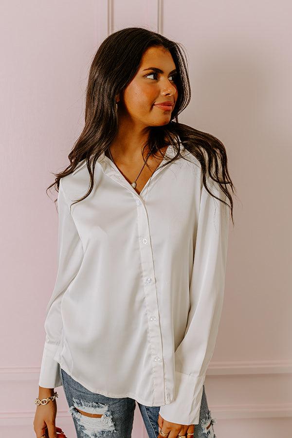 Impressions Plan For Success Satin Button Up In Ivory