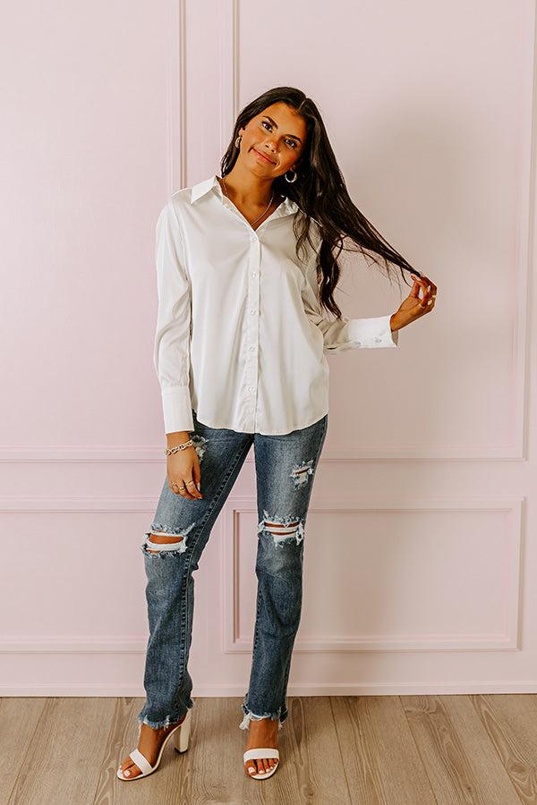 Impressions Plan For Success Satin Button Up In Ivory