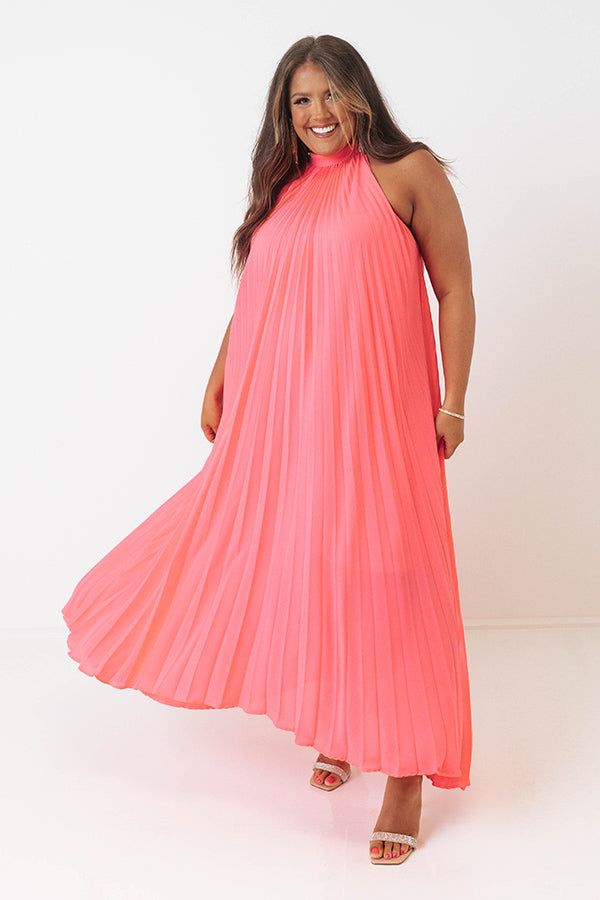 Impressions Point Of Pretty Pleated Maxi Dress In Neon Pink Curves