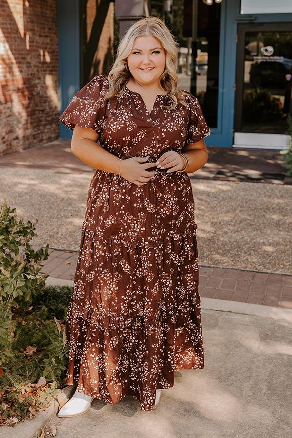 Impressions Polished Perfection Floral Maxi Dress In Dark Chocolate Curves