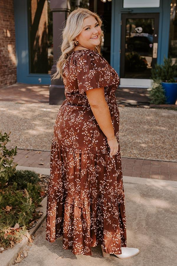 Impressions Polished Perfection Floral Maxi Dress In Dark Chocolate Curves