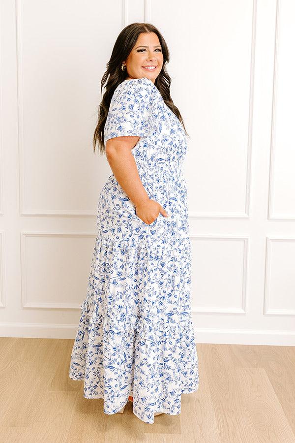 Impressions Polished Perfection Floral Maxi Dress In Royal Blue Curves