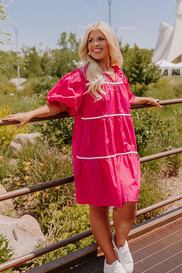 Impressions Porch Swing Sippin' Mini Dress In Hot Pink Curves