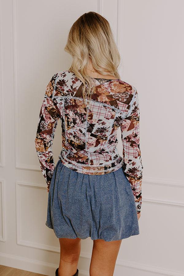 Impressions Posh Mindset Floral Mesh Top In Sky Blue