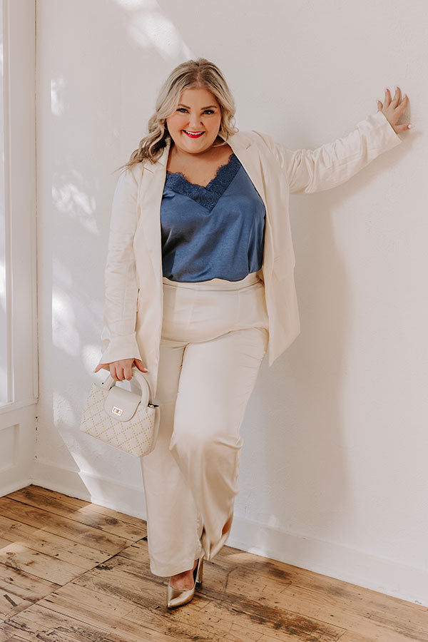 Impressions Pouring Merlot Satin High Waist Pants In Cream Curves