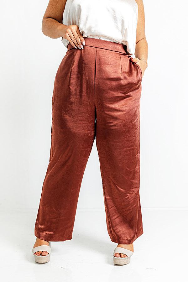 Impressions Pouring Merlot Satin High Waist Pants In Dark Rust Curves