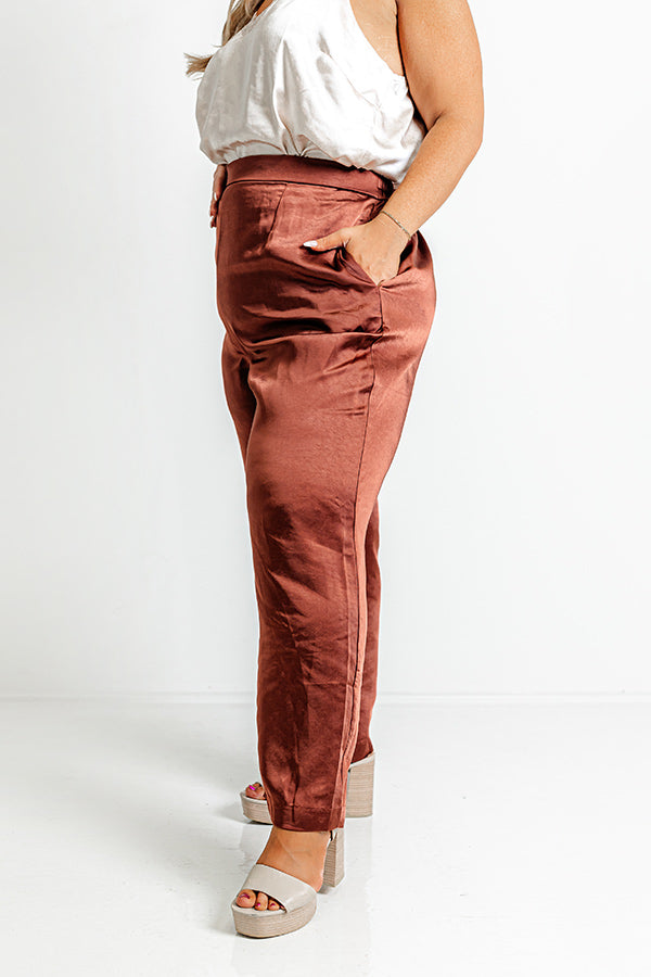 Impressions Pouring Merlot Satin High Waist Pants In Dark Rust Curves