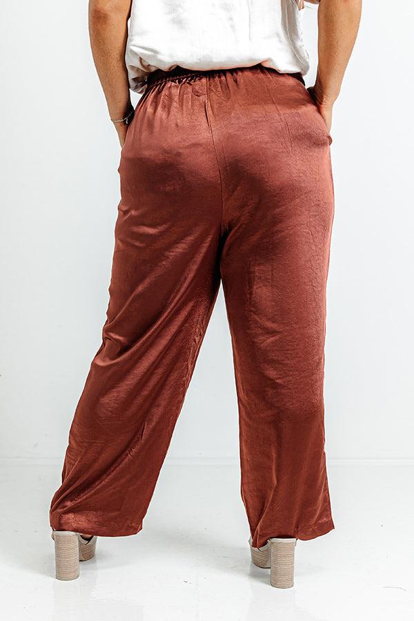 Impressions Pouring Merlot Satin High Waist Pants In Dark Rust Curves
