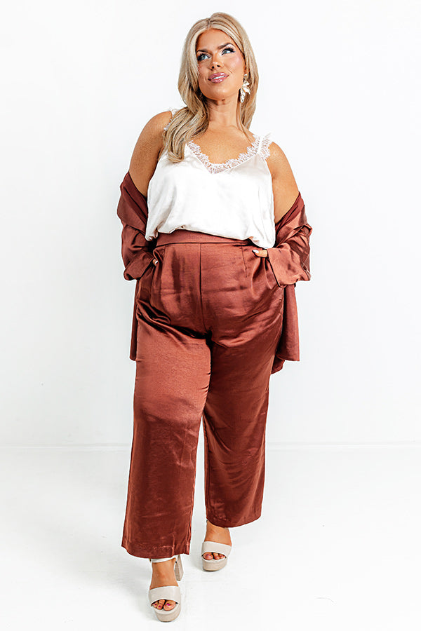 Impressions Pouring Merlot Satin High Waist Pants In Dark Rust Curves
