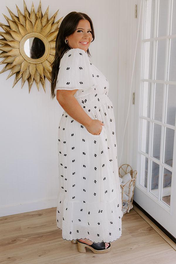 Impressions Prairie Whisper Floral Embroidered Midi Dress Curves