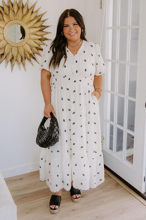 Impressions Prairie Whisper Floral Embroidered Midi Dress Curves