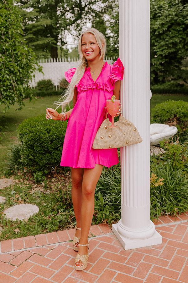 Impressions Pretty Chic Ruffle Mini Dress in Hot Pink