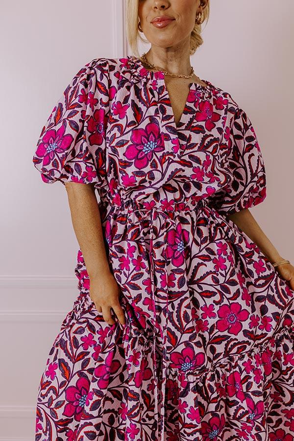 Impressions Pretty In Blooms Floral Midi Dress In Pink Curves