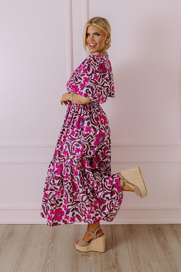 Impressions Pretty In Blooms Floral Midi Dress In Pink Curves