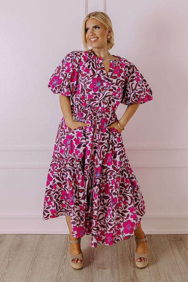 Impressions Pretty In Blooms Floral Midi Dress In Pink Curves