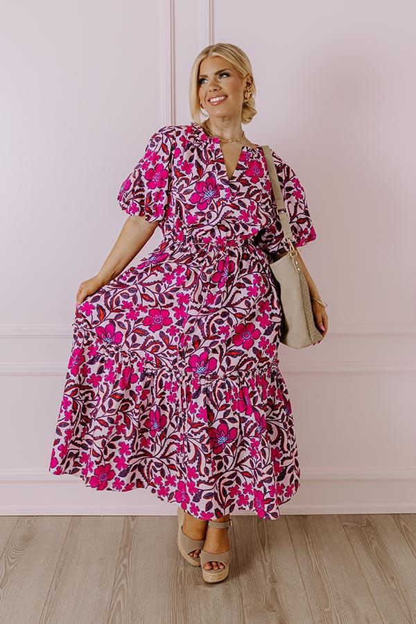 Impressions Pretty In Blooms Floral Midi Dress in Pink Curves