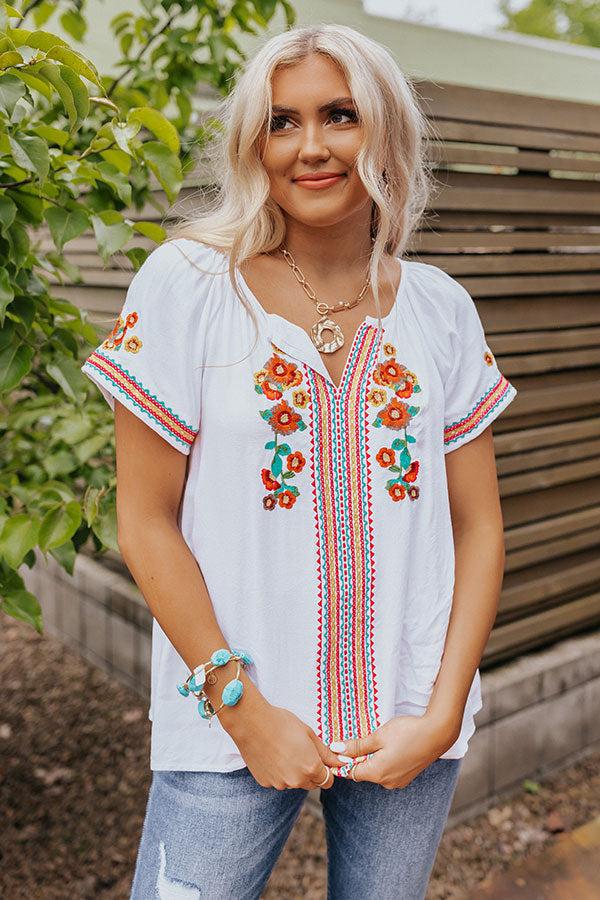 Impressions Pulled To Paradise Embroidered Top In Hot Pink