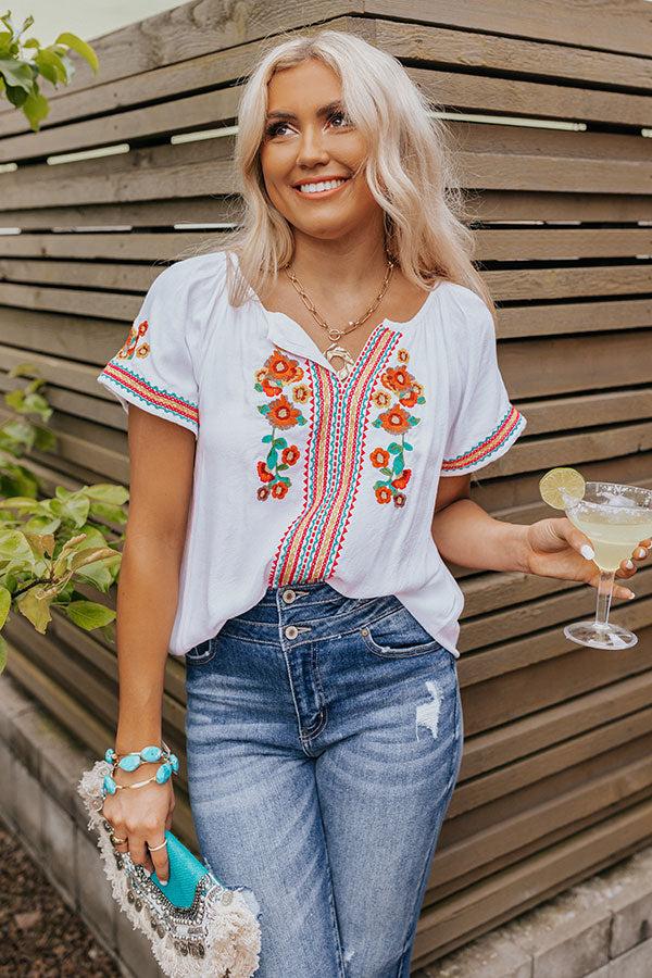 Impressions Pulled To Paradise Embroidered Top in Hot Pink