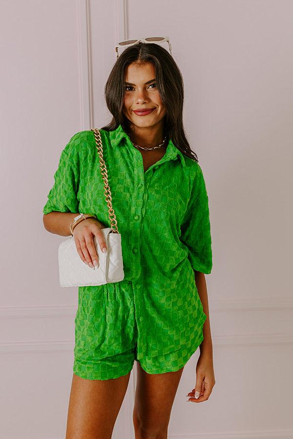 Impressions Pulling It Together Terry Cloth Button Up In Kelly Green
