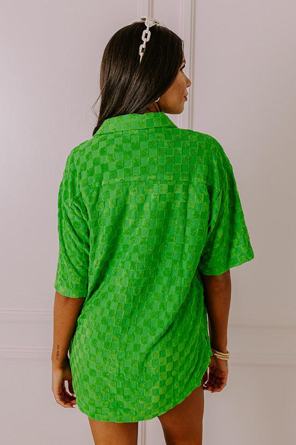 Impressions Pulling It Together Terry Cloth Button Up In Kelly Green