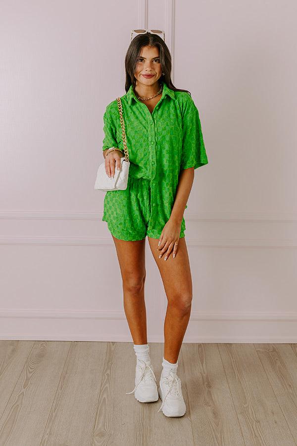 Impressions Pulling It Together Terry Cloth Button Up In Kelly Green