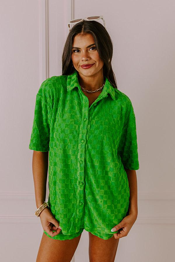Impressions Pulling It Together Terry Cloth Button Up In Kelly Green