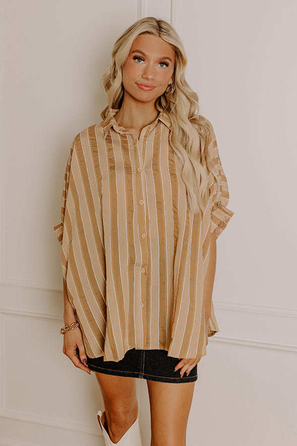 Impressions Pumpkin Spice Cutie Oversized Button Up In Camel