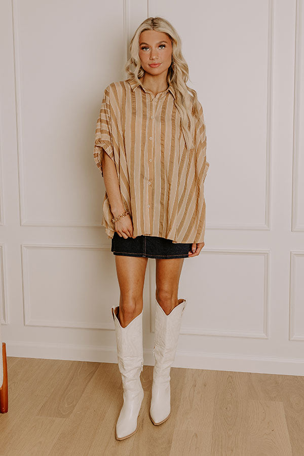 Impressions Pumpkin Spice Cutie Oversized Button Up In Camel