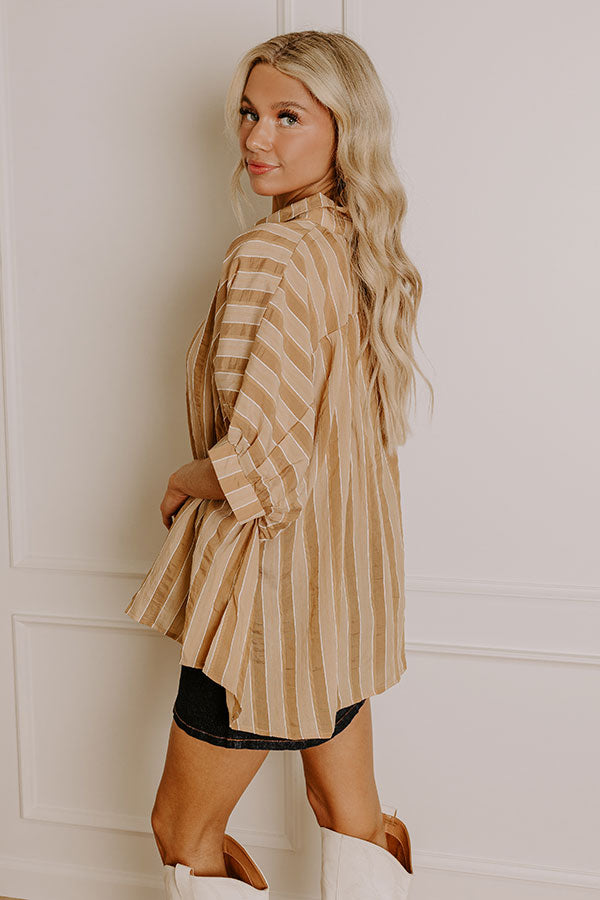 Impressions Pumpkin Spice Cutie Oversized Button Up In Camel