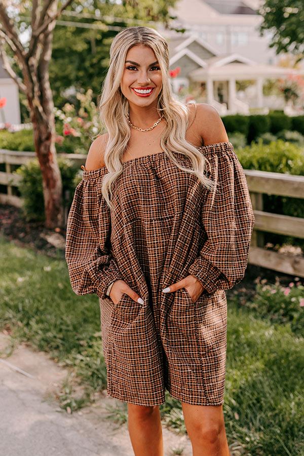 Impressions Pumpkin Spice Cutie Plaid Mini Dress In Brown