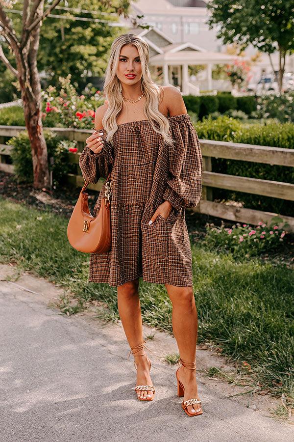 Impressions Pumpkin Spice Cutie Plaid Mini Dress in Brown