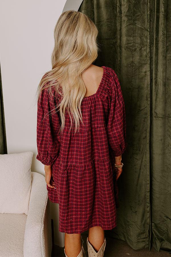Impressions Pumpkin Spice Cutie Plaid Mini Dress In Wine