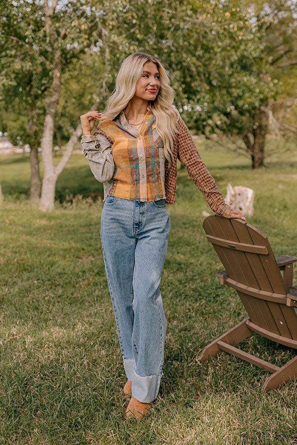 Impressions Pumpkin Spice Dreams Color Block Button Up