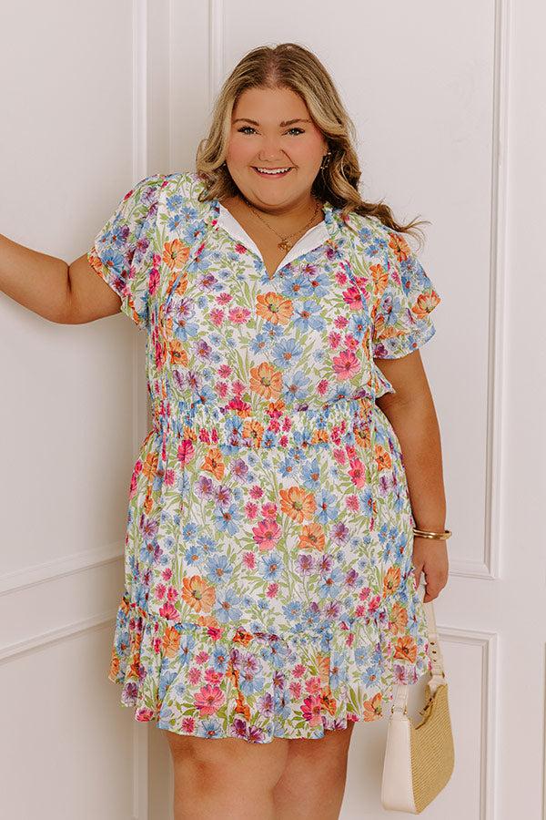 Impressions Pure Heart Floral Mini Dress In Blue Curves