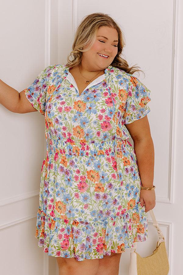 Impressions Pure Heart Floral Mini Dress In Blue Curves