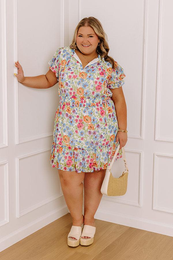 Impressions Pure Heart Floral Mini Dress in Blue Curves