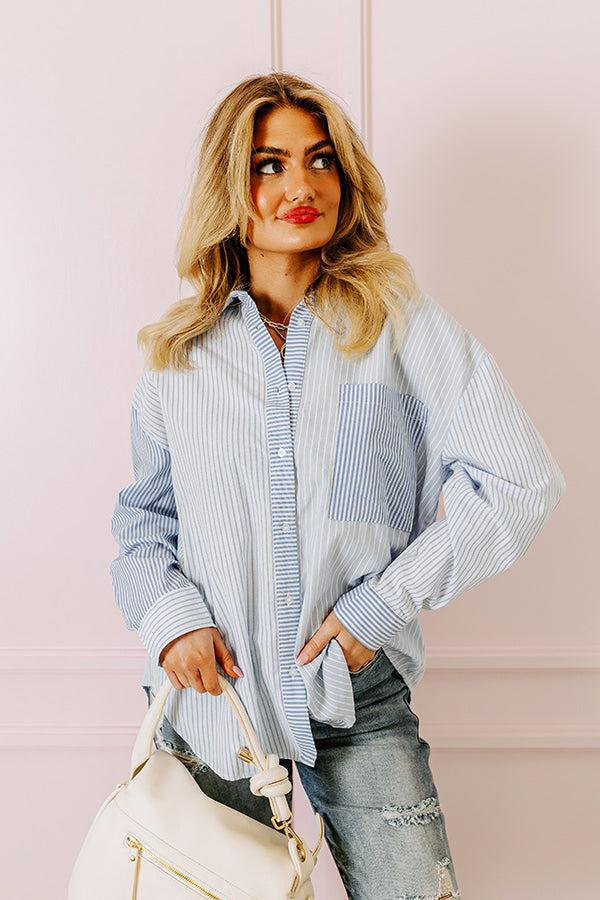 Impressions Pure Peace Stripe Button Up In Sky Blue
