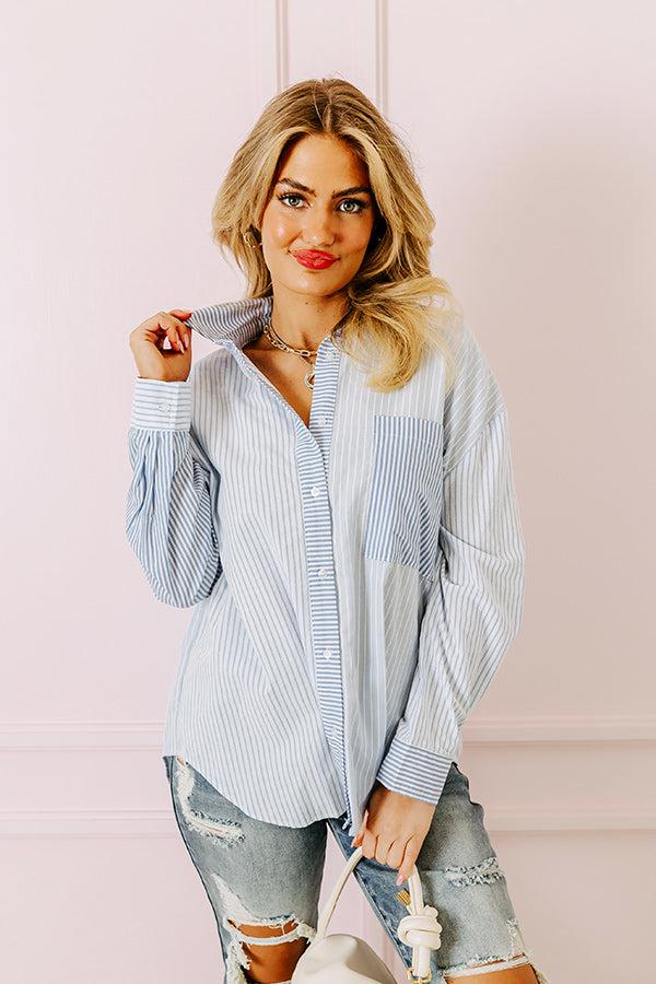 Impressions Pure Peace Stripe Button Up In Sky Blue