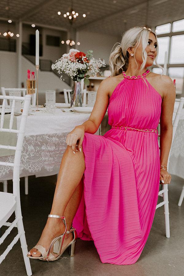 Impressions Radiant Reflection Pleated Maxi In Hot Pink