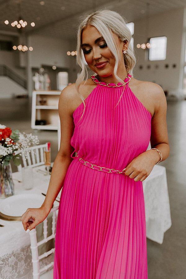 Impressions Radiant Reflection Pleated Maxi In Hot Pink