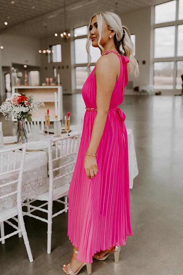 Impressions Radiant Reflection Pleated Maxi In Hot Pink