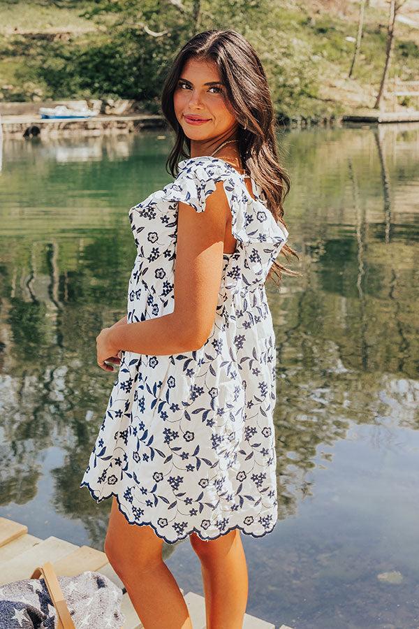 Impressions Ready For Vacay Embroidered Babydoll Dress In Navy