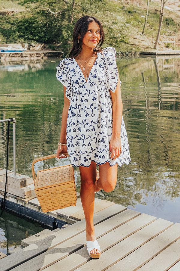 Impressions Ready For Vacay Embroidered Babydoll Dress in Navy