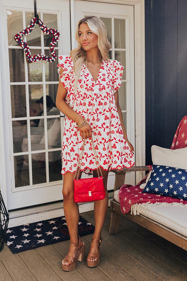 Impressions Ready For Vacay Embroidered Babydoll Dress in Red